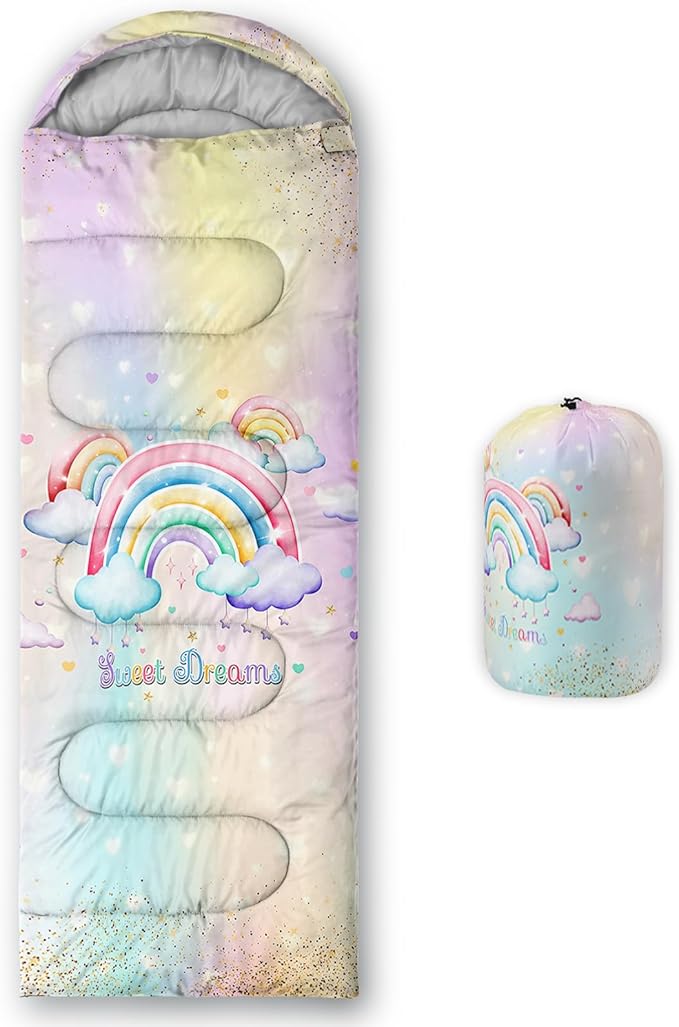 AILONEN Pink Lovely Rabbit Sleeping Bag for Girls Kids Adults,Warm and Cool Weather,Lightweight,Waterproof Backpacking,Cartoon Flowers Printed Bunny Sleeping Bag for Camping