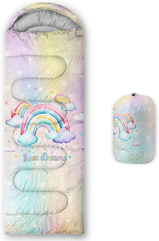AILONEN Pink Lovely Rabbit Sleeping Bag for Girls Kids Adults,Warm and Cool Weather,Lightweight,Waterproof Backpacking,Cartoon Flowers Printed Bunny Sleeping Bag for Camping