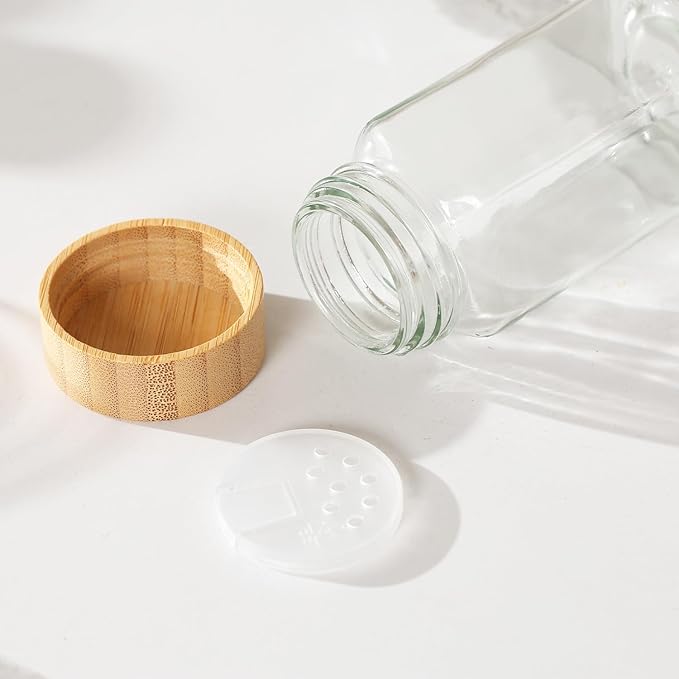 4 oz Glass Spice Jars with Bamboo Lids, Clear Empty Jars with Labels Stickers, Collapsible Funnel, Seasoning Storage Bottles for Spice Racks (36 Pack)