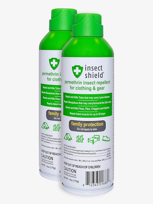 Premium Permethrin Spray - Tick, Flea, Fly, Mosquito, Chigger, Spider & Bed Bug Repellent for Clothing, Gear, Furniture, & Tents, Last up to 60 Days, Clear, 6 Oz Aerosol, Pack of 2