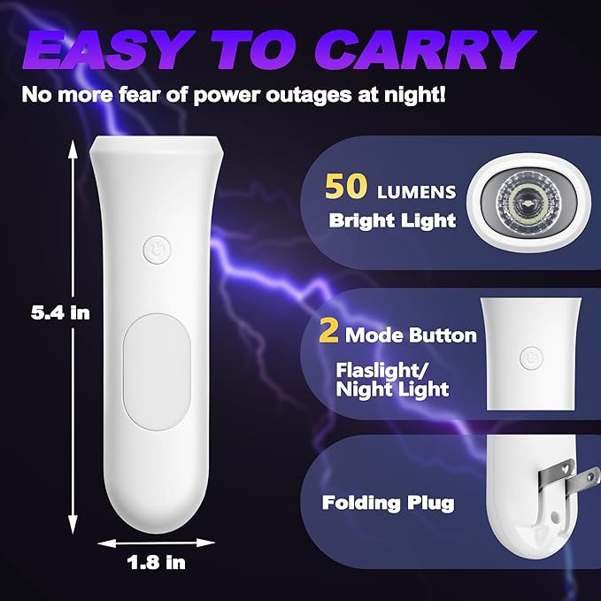 4 in 1 Emergency Lights for Home Power Failure, 3 Pcs Rechargeable LED Flashlight Plug in Wall, Automatic Turn-On Power Outage Night Light Flashlight for Hurricane Preparedness Items