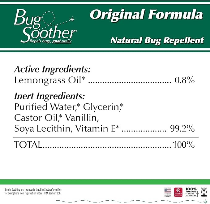Bug Soother Spray Large Family Pack - Natural Insect, Gnat and Mosquito Repellent & Deterrent - Safe Bug Spray for Adults, Kids, Pets, & Environment - Made in USA