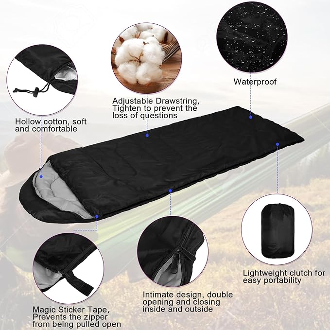 Macarrie 6 Pack Camping Sleeping Bags Bulk for Adults, 4 Season Cold Weather Sleeping Bag with Compression Sack Lightweight Waterproof Essential Gear for Backpacking Hiking Travel