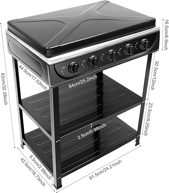 5 Burners Natural Gas Stove with Placement Boards, Portable Camping Stove with Non-Slip Bottom Feet, Propane Gas Stove for Camping Outdoor Cooking Tailgating, Black