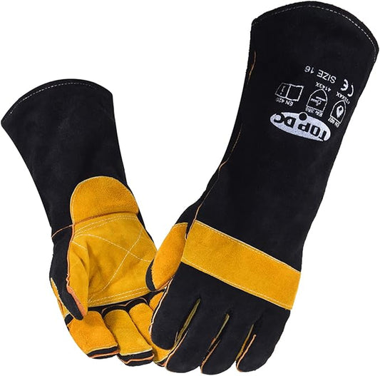 TOPDC Welding Gloves 16 Inches 932℉ Fire/Heat Resistant Leather Welding Gloves For Mig, Tig, Stick, Forge, BBQ, Grill, Fireplace, Wood Stove, Furnace, Oven, Animal Handling for Safe, Loving Pet Care