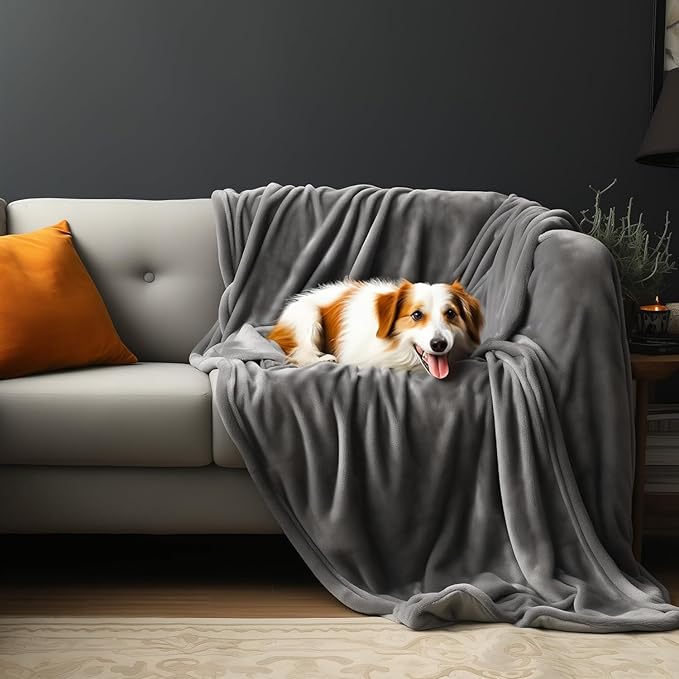 Waterproof Blanket for Bed, Spill-Proof, Stain Proof, Water Proof & Mess-Free Cozy Flannel Splash Blanket (Moon Grey & Starlit Grey, 60x80