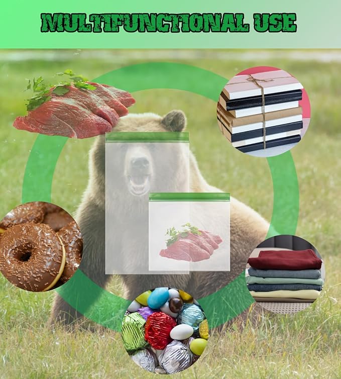 4 pack Bear Bags for Food Backpacking- Double Seal Odor Barrier Storage Bags 7.87 Mil Reusable Camping and Household, Lock in Odors Keep Contents Fresh and Waterproof, Reusable Odor Proof Bags ( 9*10)