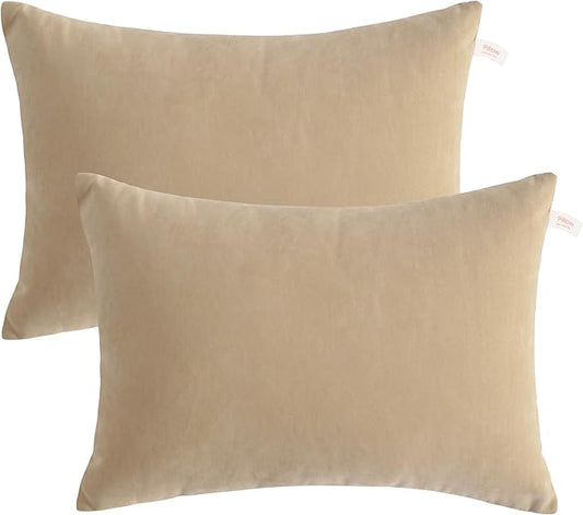 BEDSUM 2 Pack Microfiber Pillows, 13"x18" for Travel, Pets - Soft, Machine Washable Small Pillow for Neck, Wrist, and Knee Comfort, Taupe