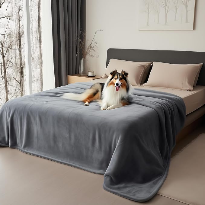 Queen Size Waterproof Blanket, Spill-Proof Cozy Flannel Splash Blanket for Bed, Stain Proof, Water Proof & Mess-Free (Moon Grey & Starlit Grey, 80x90