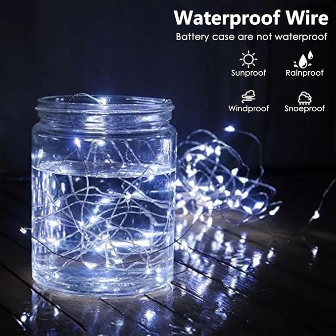 8-Pack Fairy Lights Battery Operated with Remote & Timer & 8 Modes, Waterproof 16 FT 50 LED String Lights Outdoor Indoor, Battery Twinkle Lights for Christmas Bedroom Centerpiece Décor (Cool White)