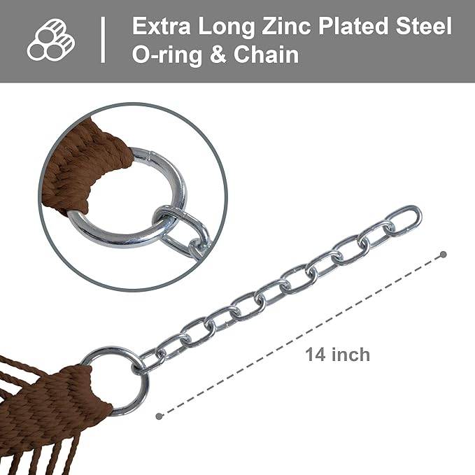 SUNCREAT Portable 2 Person Hammock with Carrying Bag, Tree Hooks, Magazine Bag, Bottle Holder, Heavy Duty Hanging Tree Hammock, Brown