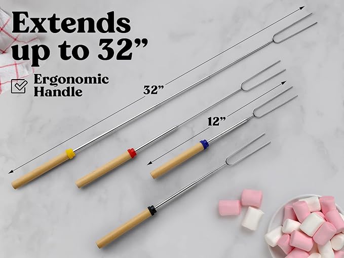 Zulay Sturdy Marshmallow Sticks for Fire Pit Extra Long - Great Smores Sticks Smores Kit for Fire Pit - Marshmallow Roasting Skewers - Hot Dog Fork Bonfire Glamping Camping Accessory 32" 5 Pack Bundle