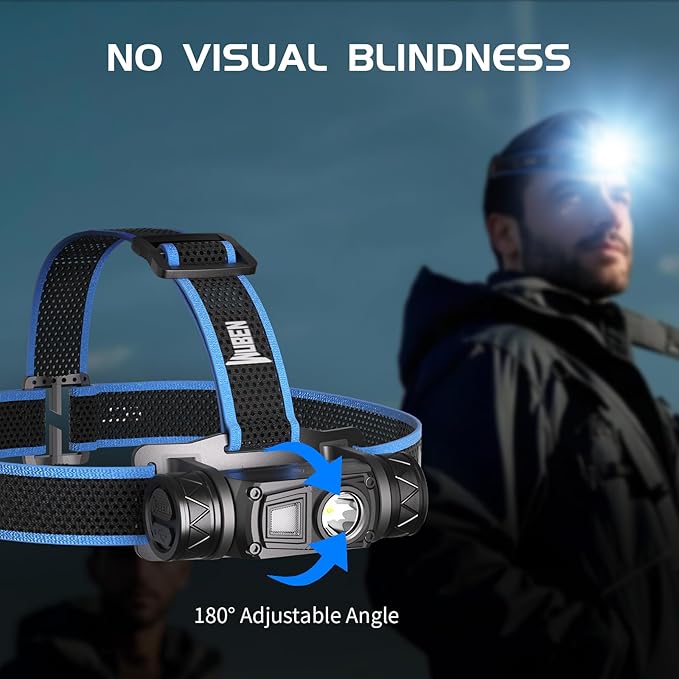 WUBEN H1 Pro Rechargeable Headlamp, 1200 High Lumen Ultra Bright LED Head Lamp, 11 Modes 180°Adjustable IP68 Headlight with Red Light for Outdoors Camping Hunting Hiking Running Fishing Gear