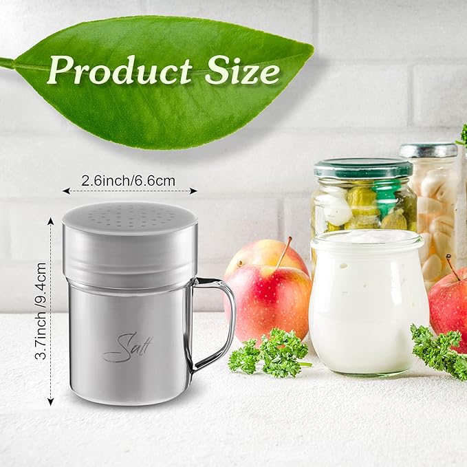 2-pack 13.5oz Stainless Steel Salt and Pepper Shakers with Lid and Handle Seasoning Dredge Shaker for Cooking Kitchen Baking Salt Candy