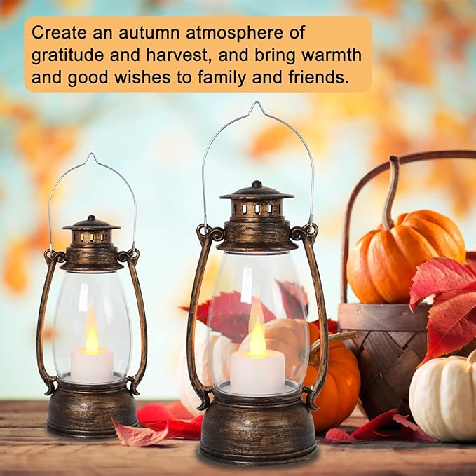Vintage Lantern Decor, 4-Pack Flickering LED Candle Lantern with Remote Small Sized Lantern Indoor Outdoor Hanging Lanterns for Wedding Centerpiece,Halloween,Christmas,Farmhouse Decorations