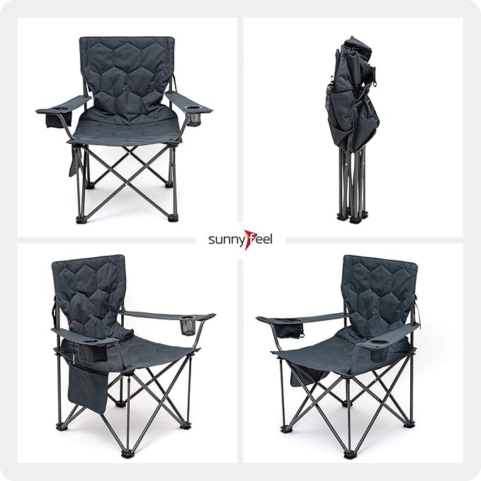 SUNNYFEEL Oversized Folding Camping Chair 500 LBS Heavy Duty Lawn Chairs with Portable Folding with Armrest, Cup Holder, Pocket ＆Bag for Outdoor Camping/Beach/Travel/Picnic/Fishing