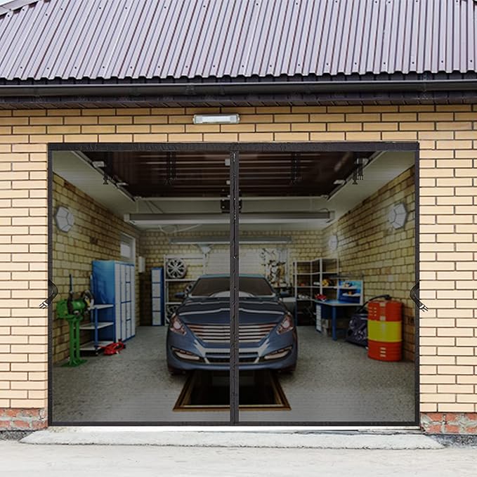 1 Car Garage Door Screen Kit 10x8ft - Retractable Magnetic Mesh Screen Door with Fiberglass Mesh, Blocks Bugs & Provides Privacy - Ideal for 10x8 FT Workshop, Gym, Game Room, Porch or Patio