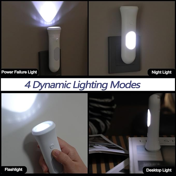 4 in 1 Emergency Lights for Home Power Failure, 3 Pcs Rechargeable LED Flashlight Plug in Wall, Automatic Turn-On Power Outage Night Light Flashlight for Hurricane Preparedness Items
