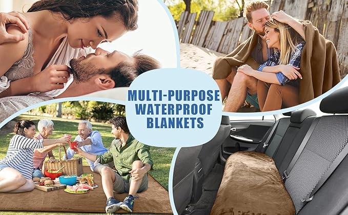 Queen Size Waterproof Blanket, Water Resistant, Water Proof, Stain Proof, Leakproof & Spill-Proof Reversible Flannel Fleece (Velvet Brown & Twilight Blue, 80x90)