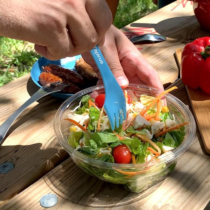Tapirus - Spork to Go V8 Set - 7-inch BPA Free Sporks - Spoon, Fork and Knife Combo Utensils Flatware Mess Kit for Camping and Outdoor Activities - with Bottle Opener and Carrying Case - Pack of 8