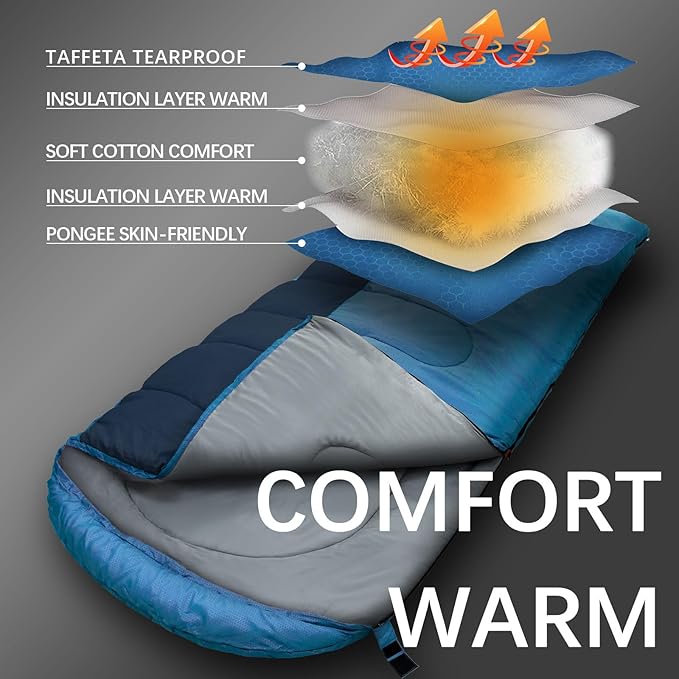 XL 10 Degree Sleeping Bags Waterproof for Adults 350GSM Machine Washable with Compression Sack for 3-4 Season Camping Outdoor