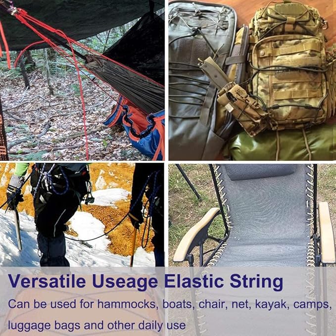 1/4" Elastic Bungee Shock Cords, 25 Feet Marine Grade Kayak Heavy Stretch String Rope & Tie Down Trailer Straps for DIY Projects Silver Gray