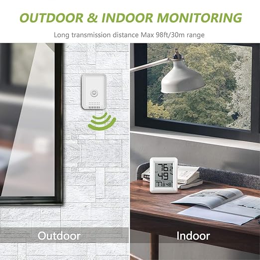 Digital Indoor Outdoor Thermometer Hygrometer Wireless Weather Station, Temperature Humidity Monitor with 328ft Range Remote Sensor, ℃/℉ Switch for Home, School, Office, Bedroom, Baby Room (Type A)