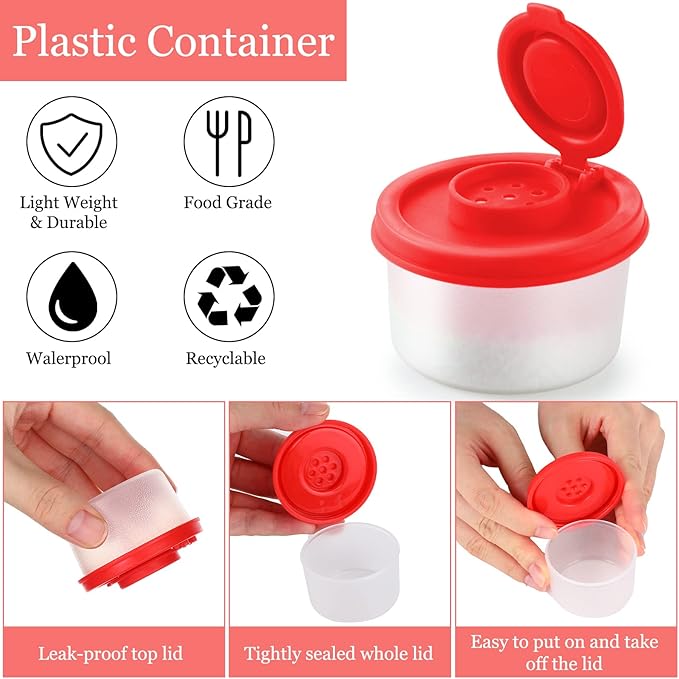 4 Pcs Salt and Pepper Shakers Set Mini Plastic Pepper Shaker with Lid Damp Proof Popcorn Containers Clear Spice Jars Salt Shaker for Travel Camping Picnic Lunch Dining Kitchen (Colorful, Small)