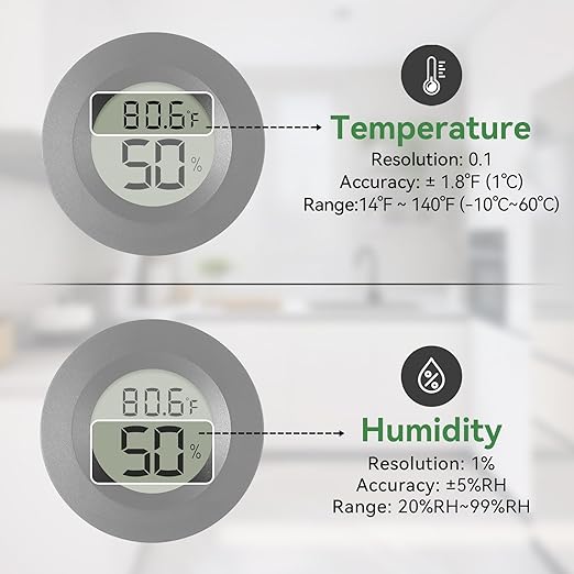 2-Pack Mini Hygrometer & Thermometer, Indoor Outdoor Digital Humidity Meter Gauge Temperature, ℉/℃, for Home, Office, Reptile, Car, Greenhouse, Lab, Terrarium, Cellar.. A01 Black