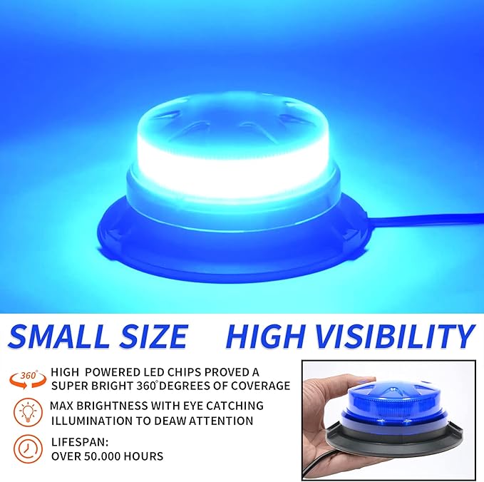 AUXMOTEC Blue Led Emergency Strobe Beacon Lights Bar with Magnetic Mount and 8 Flash Models Warning Safety Flashing Rooftop Signal Lamps for Firefighters Police Vehicles(24-LED 12V-24V)
