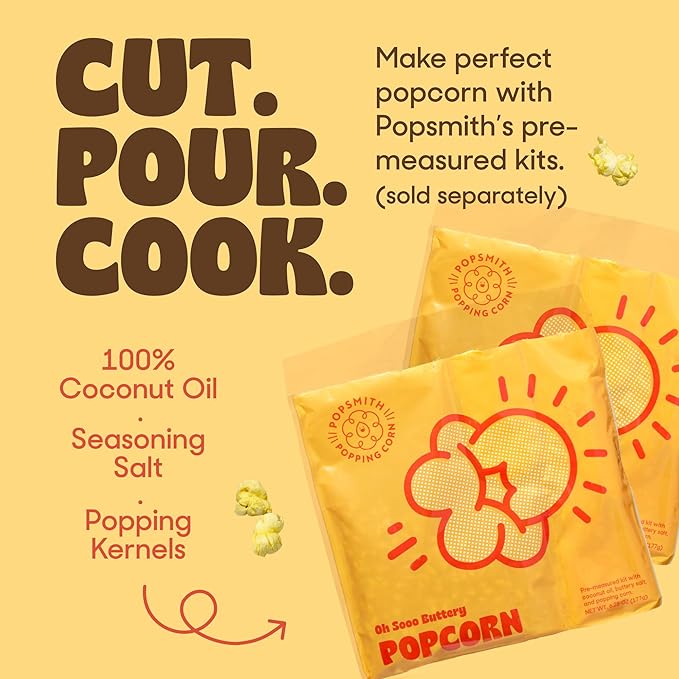 Popsmith Popcorn Popper in Cream - 6 Quart Stovetop Popcorn Machine - Stainless Steel Popcorn Maker Compatible with All Stovetops