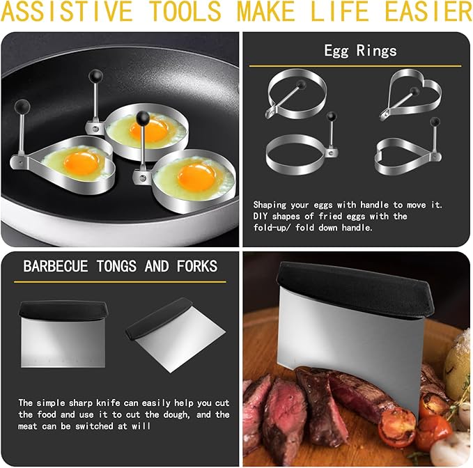 Supernal 46pcs Blackstone Griddle Accessories Upgraded Barbecue Presses Flat Top Grill Tools for Camp Chef Griddle Cover Salt and Pepper Shakers Grill Black Tools Set Enlarged Spatula Gift Set