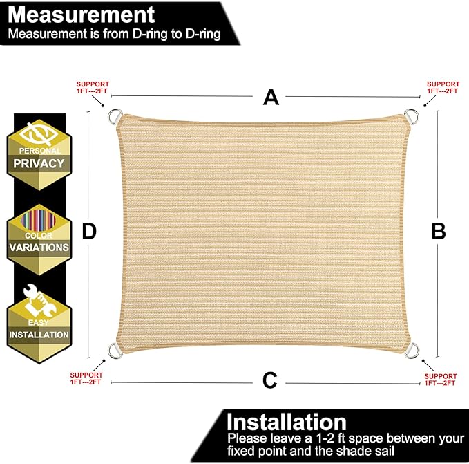 14' x 21' Beige Outdoor Sun Shade Sail Canopy ??UV Resistant Permeable Awning Fabric for Patio, Garden, Backyard, Pergola, Carport, Lawn Shelter Cover