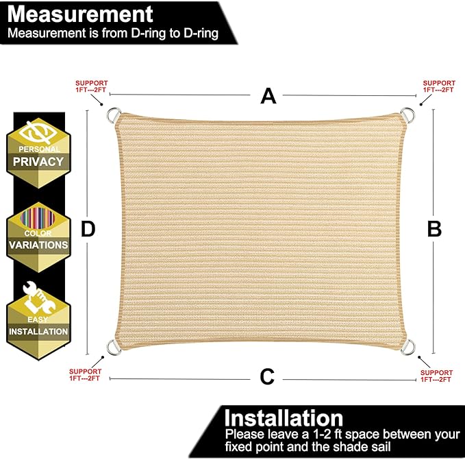 15' x 18' Beige Outdoor Sun Shade Sail Canopy ??UV Resistant Permeable Awning Fabric for Patio, Garden, Backyard, Pergola, Carport, Lawn Shelter Cover