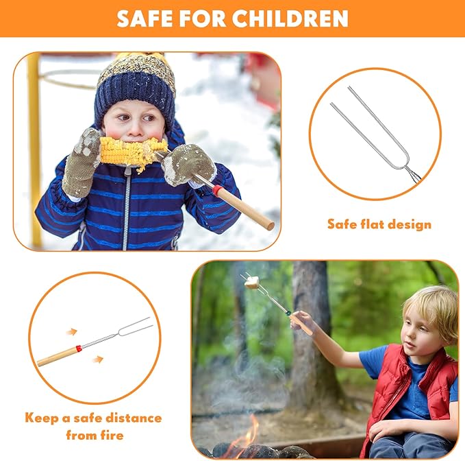 24 Pcs 28 Inch Marshmallow Roasting Sticks Bulk, Smores Skewers for Fire Pit, Hot Dog Camping Skewers Accessories Campfire Marshmellow Extendable Forks BBQ Tools Smores Sticks