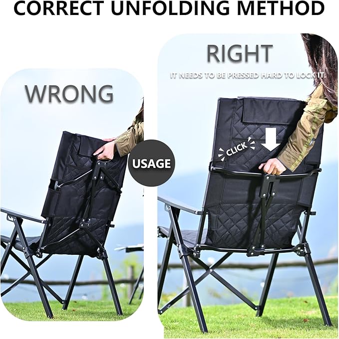 Reclining Camping Chair 2 Pack, Folding Lawn Chairs with 4-Stage Adjustable High Back for Adults Heavy Duty, Compact Foldable Outdoor Patio Recliner Chair with Side Bag (Khaki)