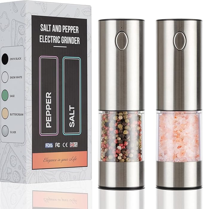 Electric Salt & Pepper Grinder Set (2 Pack) – USB Rechargeable, Adjustable Coarseness, One-Handed Operation with LED Light – Automatic Spice Mill Shaker for Kitchen, Dining, or Camping