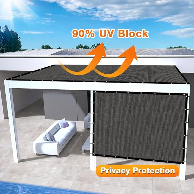 Artpuch Outdoor Pergola Shade Cover 8x9 FT Sun Shade Cloth with Grommets Dark Grey 90% UV Protection Canopy Patio Privacy Screen (Customized Available)