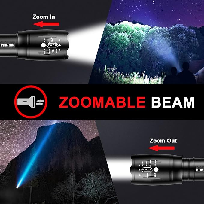 1 Mode Flashlights 2 Pack, Super Bright Zoomable LED Tactical Flashlight High Lumens, Water Resistant Portable Pocket Flash Light for Emergency, Camping, Home, and Gift - Red