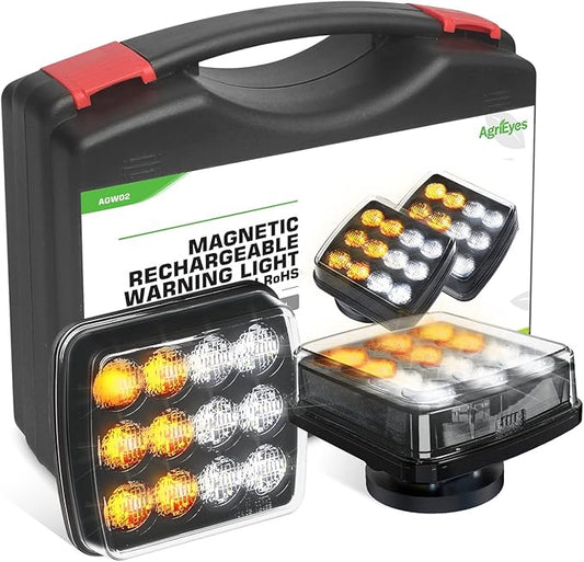 Agrieyes 2Pcs Wireless Emergency Strobe Lights for Trucks,Vehicles, Rechargeable Amber Led Beacon Lights with Super Magnetic, 12-24V, Plow Flashing Hazard Warning Light for Tractor,Automotive