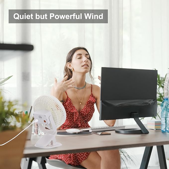 PATIKIL Portable Desk Fan, Camping Fan 6 Inch with LED light 3 Speeds Strong Airflow Sturdy Clip Quiet USB Cord Powered for Tent Camping, Home and Office, White