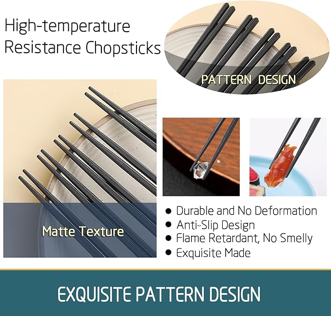 200 Pairs Hexagonal Fiberglass Sushi 24cm/9.4 Inch Dishwasher Safe Non-Slip Chopsticks,Japanese Style Black for Restaurant & Party.