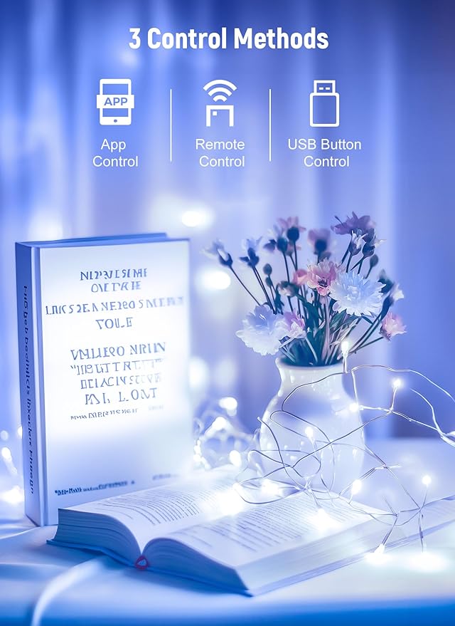 USB Fairy Lights Plug-in, 2 Pack Smart 33FT 100LEDs Bluetooth Twinkle Lights with Timer and Remote, App Control Starry String Lights 8 Modes for Wedding Party Indoor Christmas Decoration, Pure White