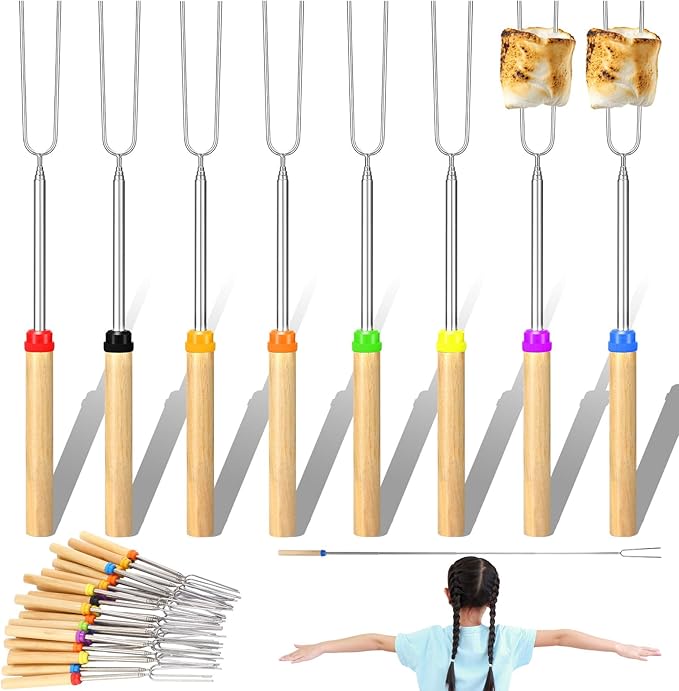 60 Pcs 28 Inch Marshmallow Roasting Sticks Bulk, Smores Skewers for Fire Pit, Hot Dog Camping Skewers Accessories Campfire Marshmellow Extendable Forks BBQ Tools Smores Sticks