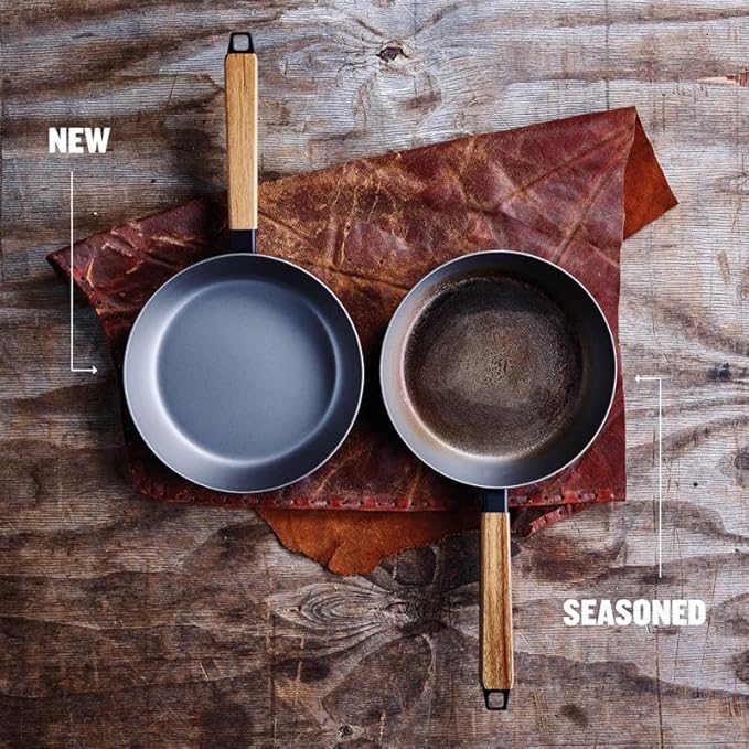 Alva Forest 11" Carbon Steel Frying Pan Pre-Seasoned, Lightweight Chef-Grade Skillet with Stay-Cool Acacia Handle, Natural Nonstick, Induction & All-Stove Compatible – Professional Restaurant Quality