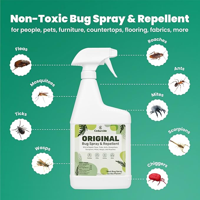 Cedarcide Original Bug Spray | Repel & Kill Fleas, Ticks, Mosquitoes, Mites, Ants & Chiggers | For use on People, Pets & Home | Natural Cedar Oil | Eco-Friendly | 4 Oz