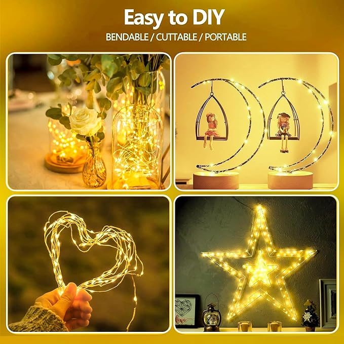 2-Pack 50 LED Fairy Lights Battery Operated with Remote Control Timer, 16 FT 50 LED Battery Lights Outdoor Indoor, 8 Mode Twinkle String Lights for Classroom Party Bedroom Christmas Décor (Warm White)