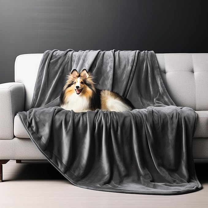 Waterproof Throw Blanket, Flannel Blanket Waterproof, Leakproof & Spill-Proof Grey Throw Blanket, Water Proof Blanket Double-Sided (Moon Grey & Starlit Grey, 40x60”)