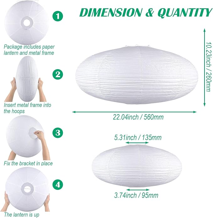 White Oval Paper Lanterns-22in Large Hanging Paper Lantern Lamp, Chinese/Japanese Paper Pendant Lampshade for Party Decoration, Wedding, Home Decor Paper Ceiling Lampshade(2 Pack)