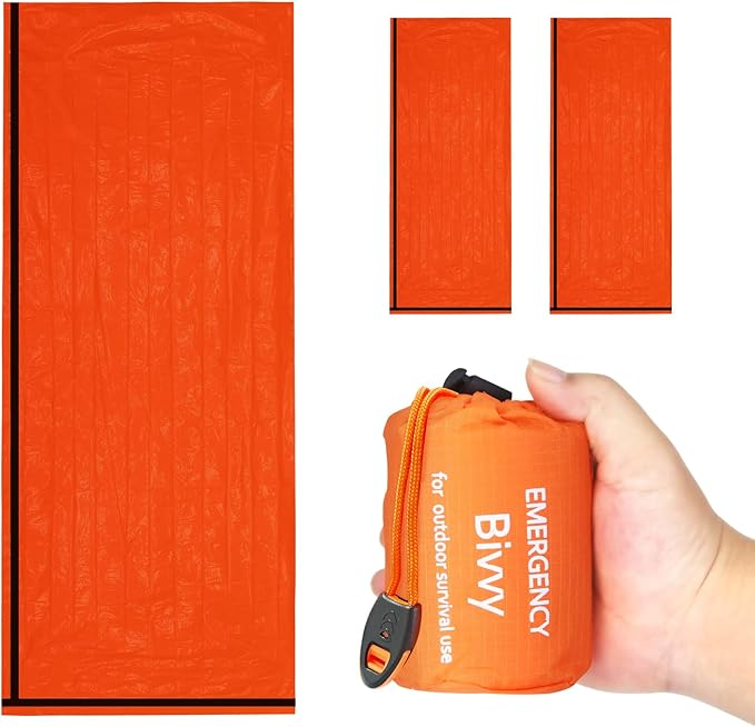 Emergency Sleeping Bag Survival Bivy Sack - 2 Pack Bivvy Bag, Waterproof Windproof Camping & Outdoor Emergency Shelter, Suitable for Camping, Hiking, and Outdoor Adventures.